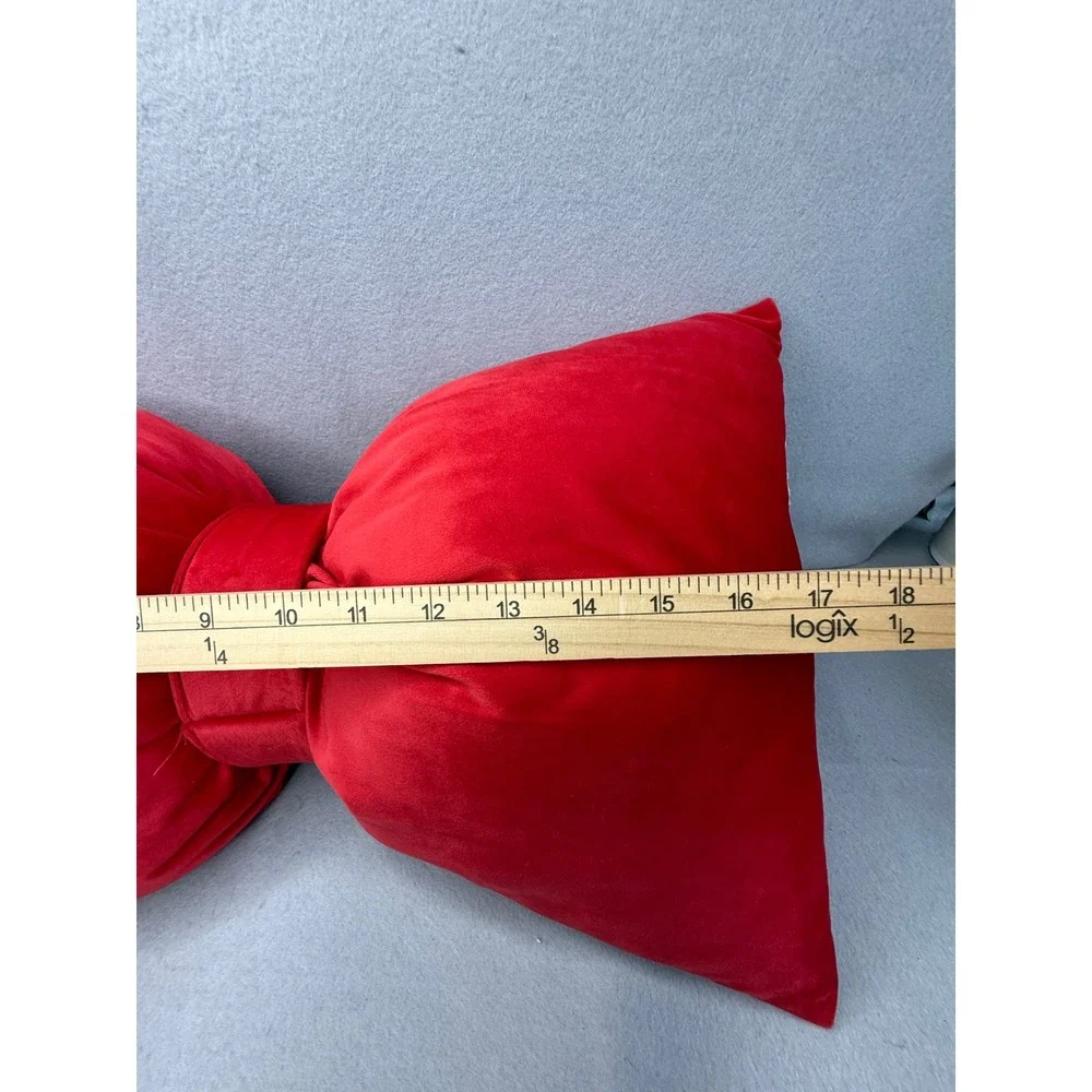Red Velvet Decorative Bow Pillow Valentines, Christmas 18x11